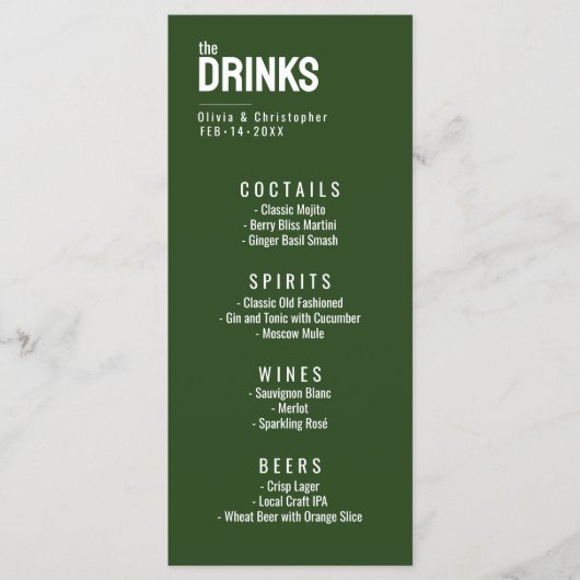 Groen Het menu Drinken met tekst Minimalistisch Ve (Voorkant)