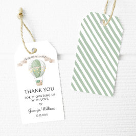 Groen Hete luchtballon Avontuur wacht op baby show Cadeaulabel