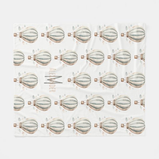 Groen Hete Luchtballon Monogram Fleece Deken (Voorkant (Horizontaal))