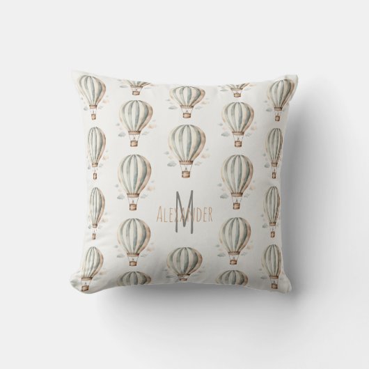 Groen Hete Luchtballon Monogram Kussen (Voorkant)