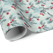 Groen Holly Berry inpakpapier (Rol Hoek)