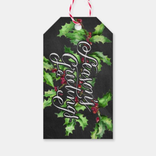 Groen Holly Branch Seasons Greetings Cadeaulabel (Voorkant)
