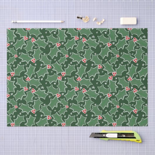 Groen Holly kerstinpakpapier Tissuepapier (Craft)