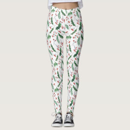 Groen Holly Red Berries Holiday Patroon Leggings