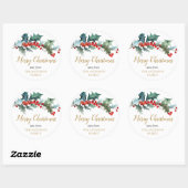 Groen holly rood goud waterverf kerst ronde sticker (Vel)