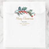 Groen holly rood goud waterverf kerst ronde sticker (Tas)