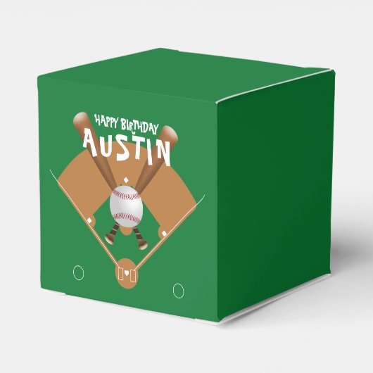 Groen honkbalveld Gelukkige Verjaardag Bedankdoosjes (Achterkant)