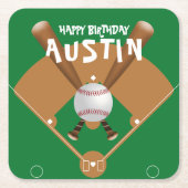 Groen honkbalveld Gelukkige Verjaardag Kartonnen Onderzetters (Voorkant)