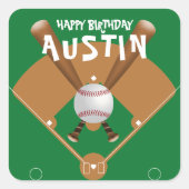 Groen honkbalveld Gelukkige Verjaardag Vierkante Sticker (Voorkant)