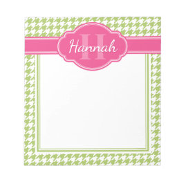 Groen Houndstooth Patroon Roze Monogram Notitieblok