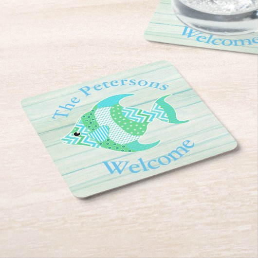 Groen hout Bekijk Onderzetters op aangepast visdoc (Schuin)