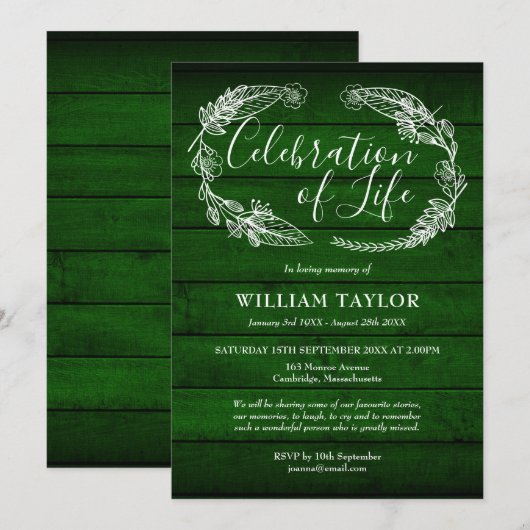 Groen hout bladgroen levensfeest Funeral Kaart (Voorkant / Achterkant)