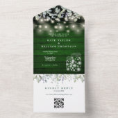 Groen Hout Bloemen String Lights QR Code Bruiloft All In One Uitnodiging (Binnen)