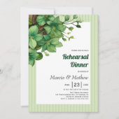 Groen hout en strepen bruiloft repetitie diner kaart (Voorkant)