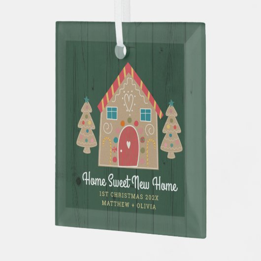 Groen Hout Gingerbread Nieuw Huis Eerste Kerstmis Glas Ornament (Voorkant links)