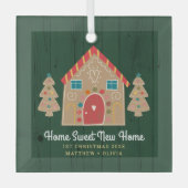 Groen Hout Gingerbread Nieuw Huis Eerste Kerstmis Glas Ornament (Voorkant)
