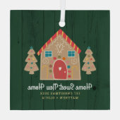 Groen Hout Gingerbread Nieuw Huis Eerste Kerstmis Glas Ornament (Achterkant)
