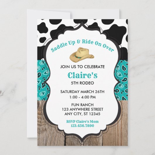 Groen Hout Koeienprint Rodeo Wild West Verjaardag Kaart (Voorkant)