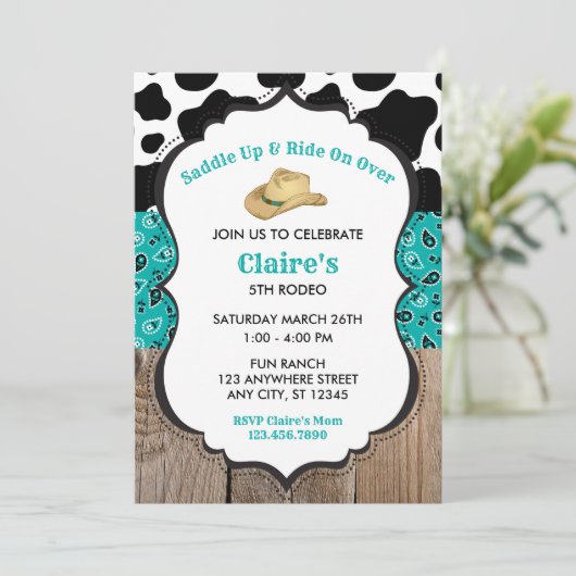 Groen Hout Koeienprint Rodeo Wild West Verjaardag Kaart (Staand voorkant)