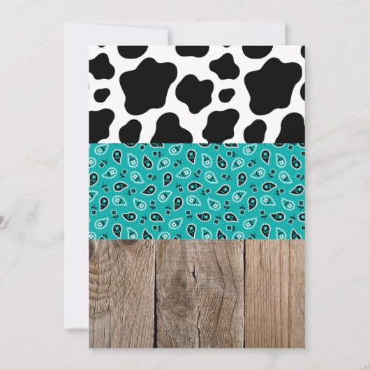 Groen Hout Koeienprint Rodeo Wild West Verjaardag Kaart (Achterkant)