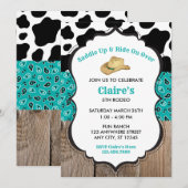 Groen Hout Koeienprint Rodeo Wild West Verjaardag Kaart (Voorkant / Achterkant)