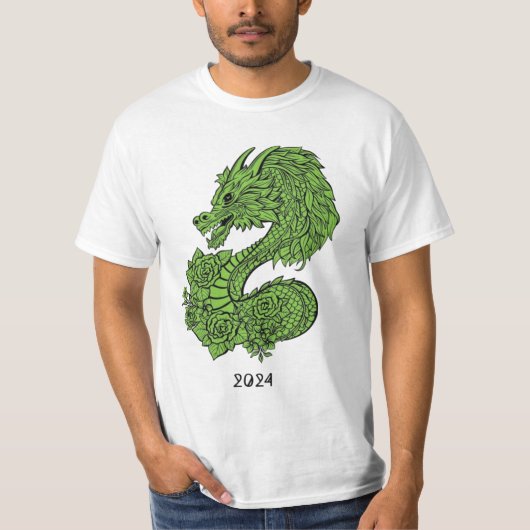 Groen houten Dragon Design T-shirt (Voorkant)