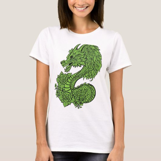 Groen houten Dragon Design T-shirt (Voorkant)