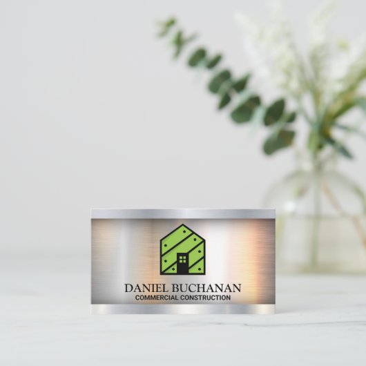 Groen Huis Logo | Metallic  Visitekaartje (Staand voorkant)