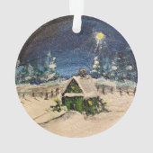 Groen huisje in de sneeuw ornament (achterkant)
