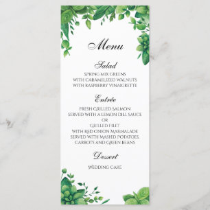 Groen huwelijksmenu buiten. Zomer diner menu
