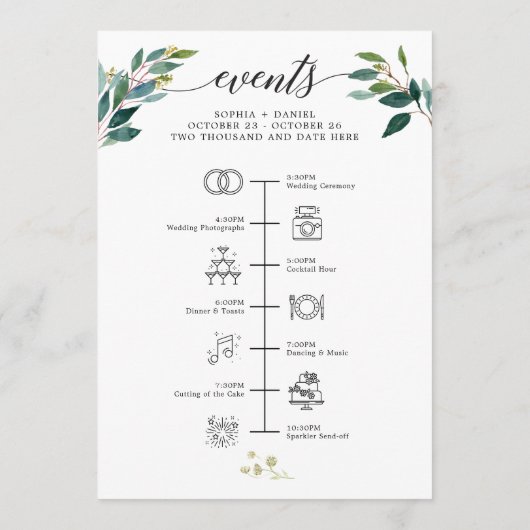 Groen Huwelijkspictogram Routebeschrijving Welkoms Programmakaart (Achterkant)