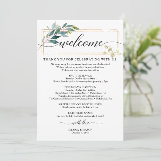 Groen Huwelijkstraject - Wedding Hotel Bag Programmakaart (Staand voorkant)