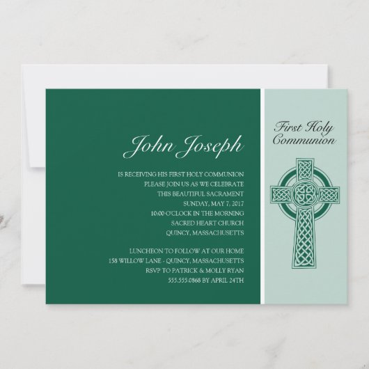 Groen Iers kruis Eerste Heilige Communie Kaart (Voorkant)