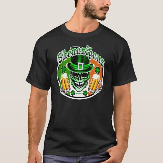 Groen Iers Leprechaun Skull: Shenanigans 1 T-shirt (Voorkant)