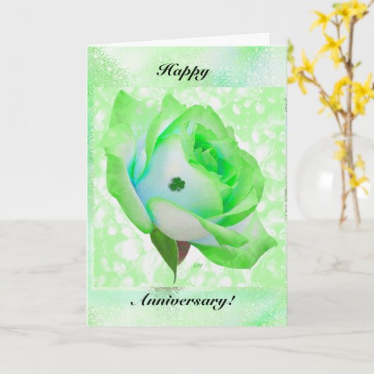 Groen Iers roos en Jubileum 2 Kaart (Gele Bloem)