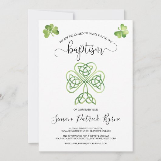 Groen Iers Shamrock & Keltische Knoop Doop Kaart (Voorkant)