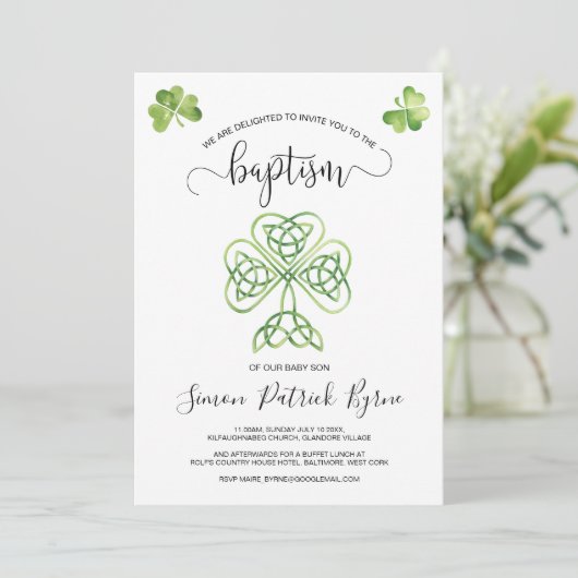 Groen Iers Shamrock & Keltische Knoop Doop Kaart (Staand voorkant)