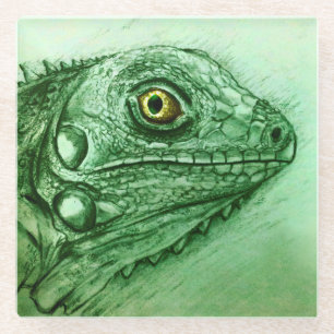 Groen Iguana Fine Glass Onderzetter, realistische Glazen Onderzetter