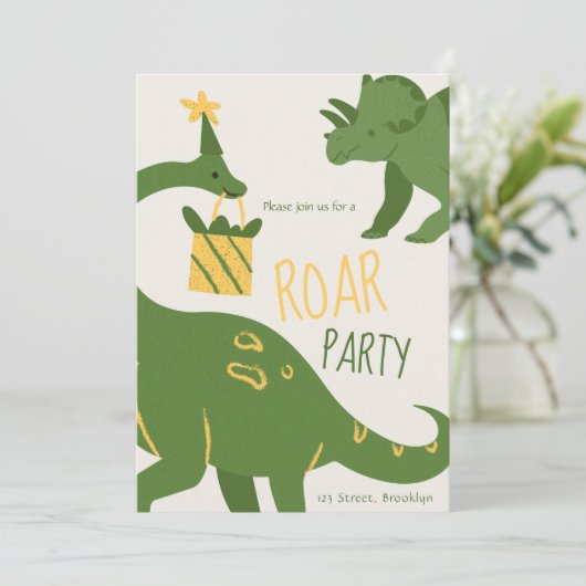 Groen illustratief brullen verjaardagsfeestje uitn kaart (Staand voorkant)