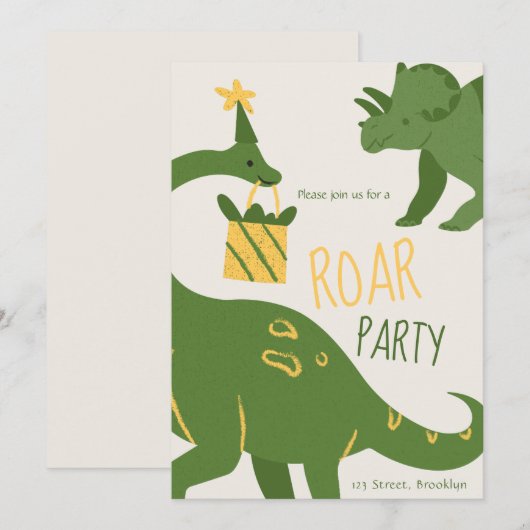 Groen illustratief brullen verjaardagsfeestje uitn kaart (Voorkant / Achterkant)