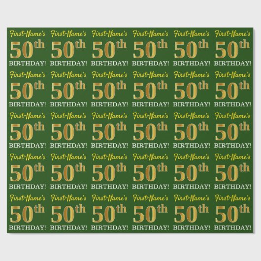 Groen, Imitatie Goud Kijk "50e VERJAARDAG" Cadeaupapier (Vlak)