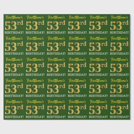 Groen, Imitatie Goud Kijk "53e VERJAARDAG" Cadeaupapier (Vlak)
