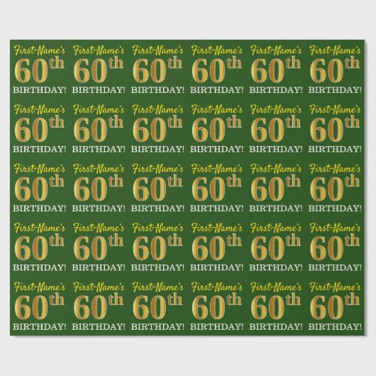 Groen, Imitatie Goud Kijk "60e VERJAARDAG" Cadeaupapier (Vlak)