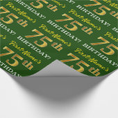 Groen, Imitatie Goud Kijk "75e VERJAARDAG" Cadeaupapier (Hoek)