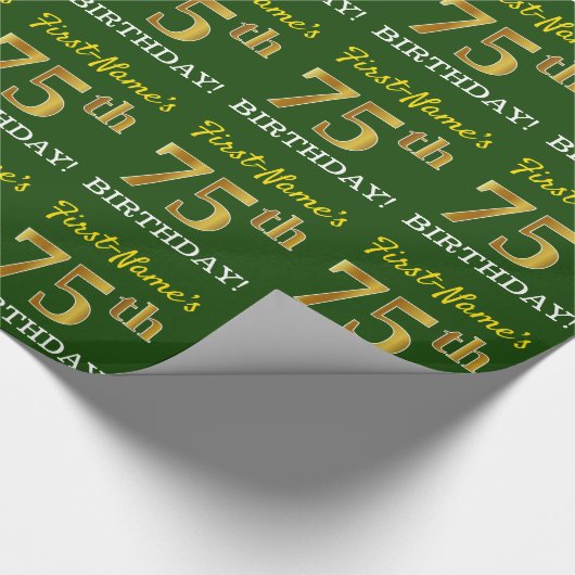 Groen, Imitatie Goud Kijk "75e VERJAARDAG" Cadeaupapier (Hoek)