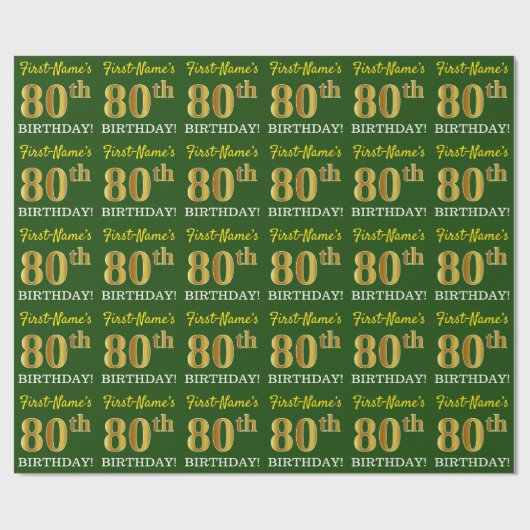 Groen, Imitatie Goud Kijk "80e VERJAARDAG" Cadeaupapier (Vlak)