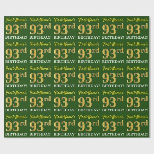 Groen, Imitatie Goud Kijk "93e VERJAARDAG" Cadeaupapier (Vlak)