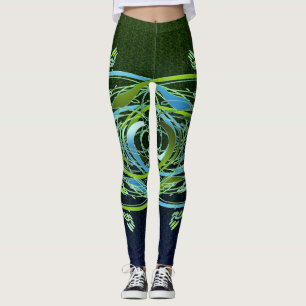 Groen in Blauwe Zwirls Leggings