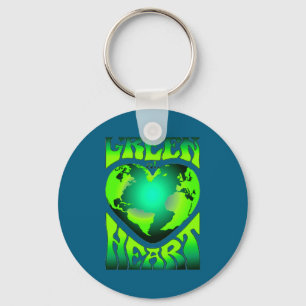 Groen in hart eco milieuvriendelijk retro sleutelhanger
