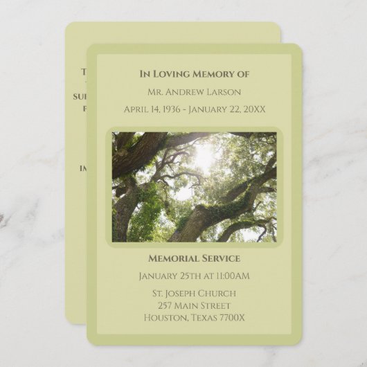 Groen in liefdevolle herinnering Trees Memorial be Kaart (Voorkant / Achterkant)